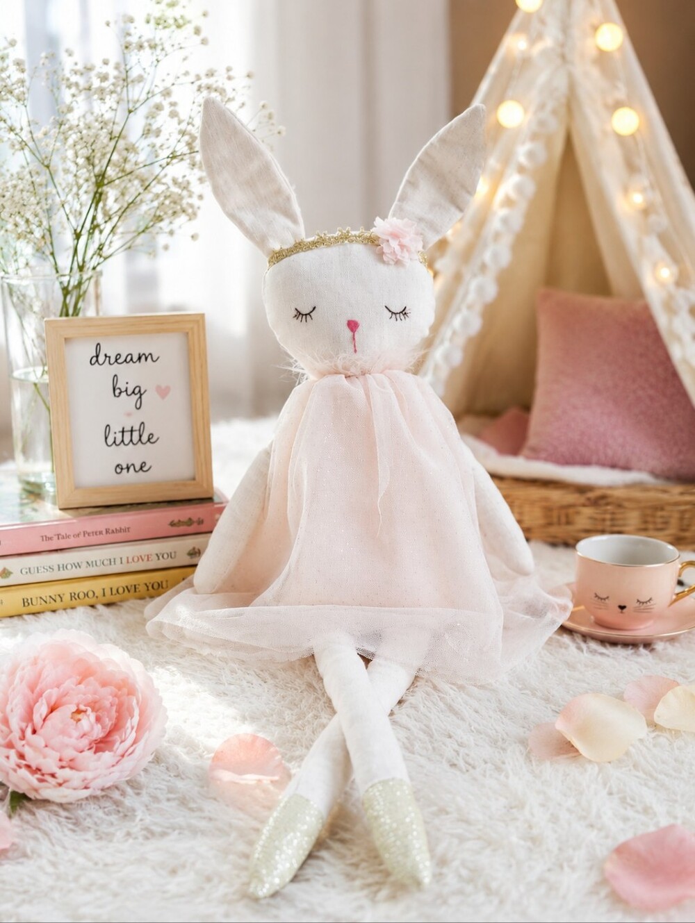 Mon Ami Ballerina Bunny Plush Doll 20" Soft Decor Stuffed Animal Pink Tulle GUC
